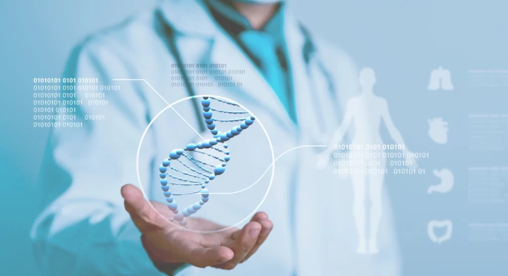 Representación de ADN y medicina personalizada aplicada a longevidad de precisión